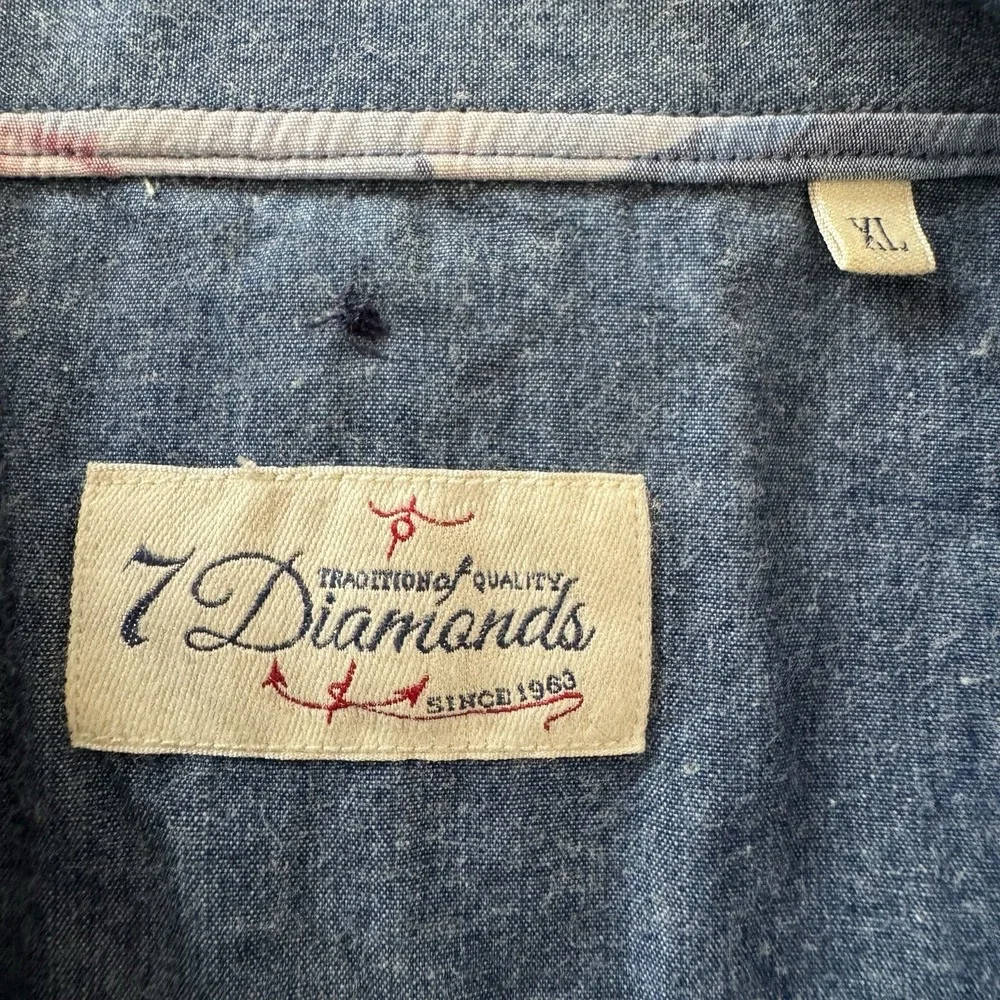 7 Diamonds Shirt  Abstract Print Polyester Cotton Blue Denim Collar Men's Size M